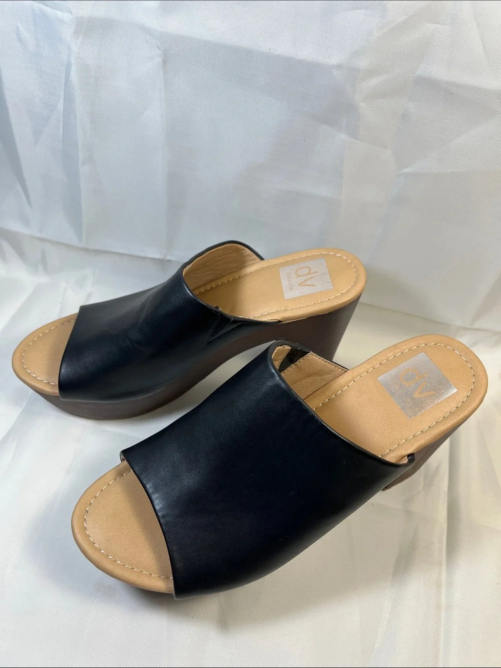 Dolce Vita Black Leather Platform Wedge Slide Sandals